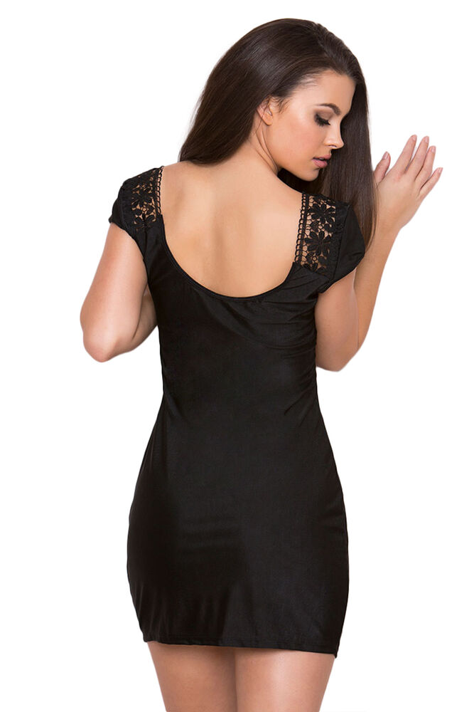 Kadın Siyah Dantel Yaka Süper Mini Elbise